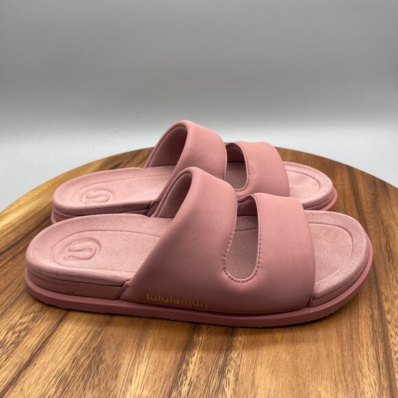 Lululemon Restfeel Sandals Womens 9 Pink Slides Slip On Comfort Logo Shoes - Picture 1 of 8
